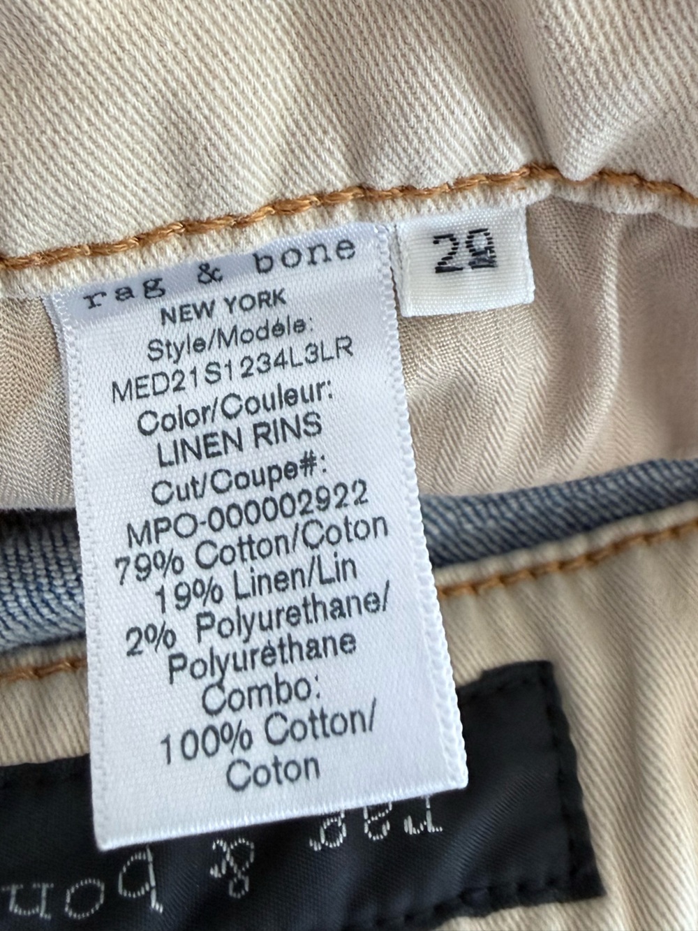 rag & bone Fit 2 Slim Jeans Size 29 Linen Blend Denim Pants Made in USA Rinse - Picture 8 of 14